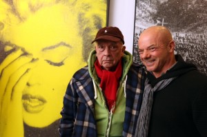 Russell Young with photographer David Bailey, and Marilyn