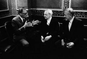 American giants: Arthur Miller with Saul Bellow and John Steinbeck in New York, 1966. (Photo by Inge Morath)