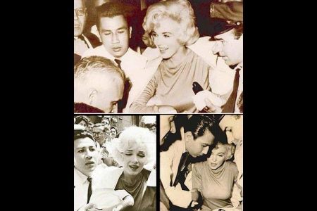 Marilyn leaving the New York Polyclinic with Dr Ramon Acosta Pastor after gallbladder surgery in 1961. (Photo collage by Fraser Penney)