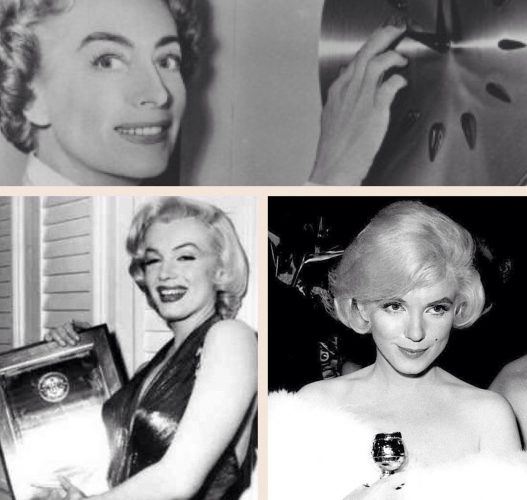 Marilyn at the Photoplay Awards in 1953 (bottom left); and at the Golden Globes in 1960 (bottom right)