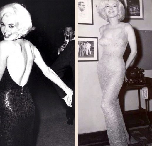 Marilyn at the Golden Globes in February 1962 (left); and at President Kennedy's birthday gala in May (right)